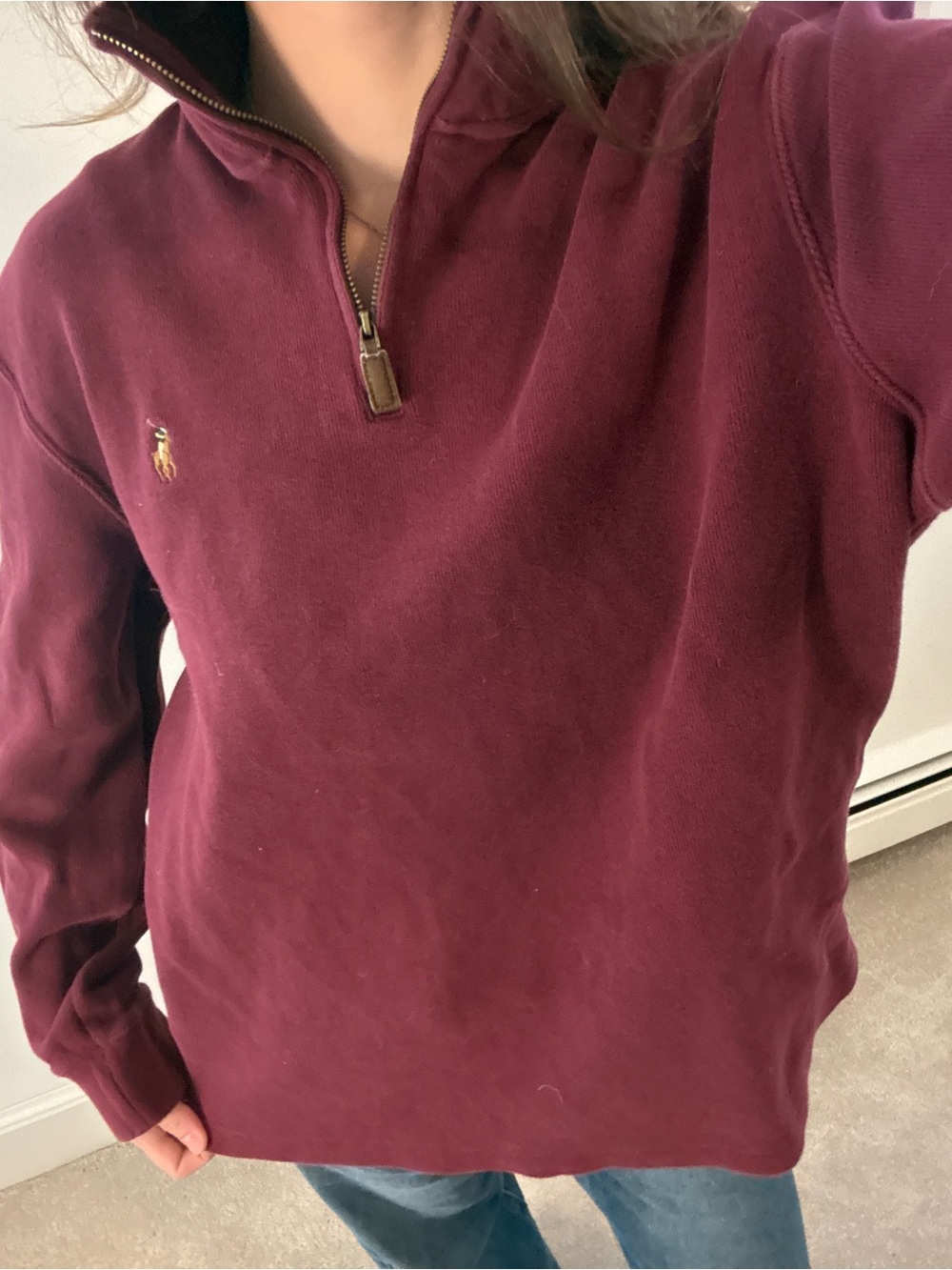 Ralph Lauren Burgundy Quarter-Zip Sweater with Gold Pony